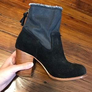 Splendid Suede & Denim Heeled Black Booties S7 NEW